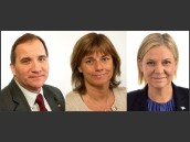 Prime Minister Stefan Löven (S), Deputy Prime Minister Isabella Lövin (MP) and Minister of Finance Magdalena Andersson (S).
