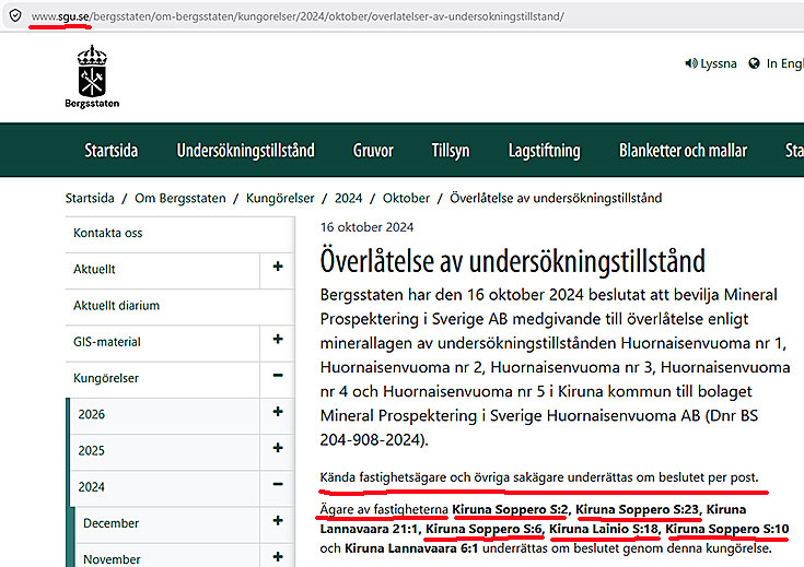 Skärmdump från www.sgu.se med desinformation, fel och lögner från Bergsstaten